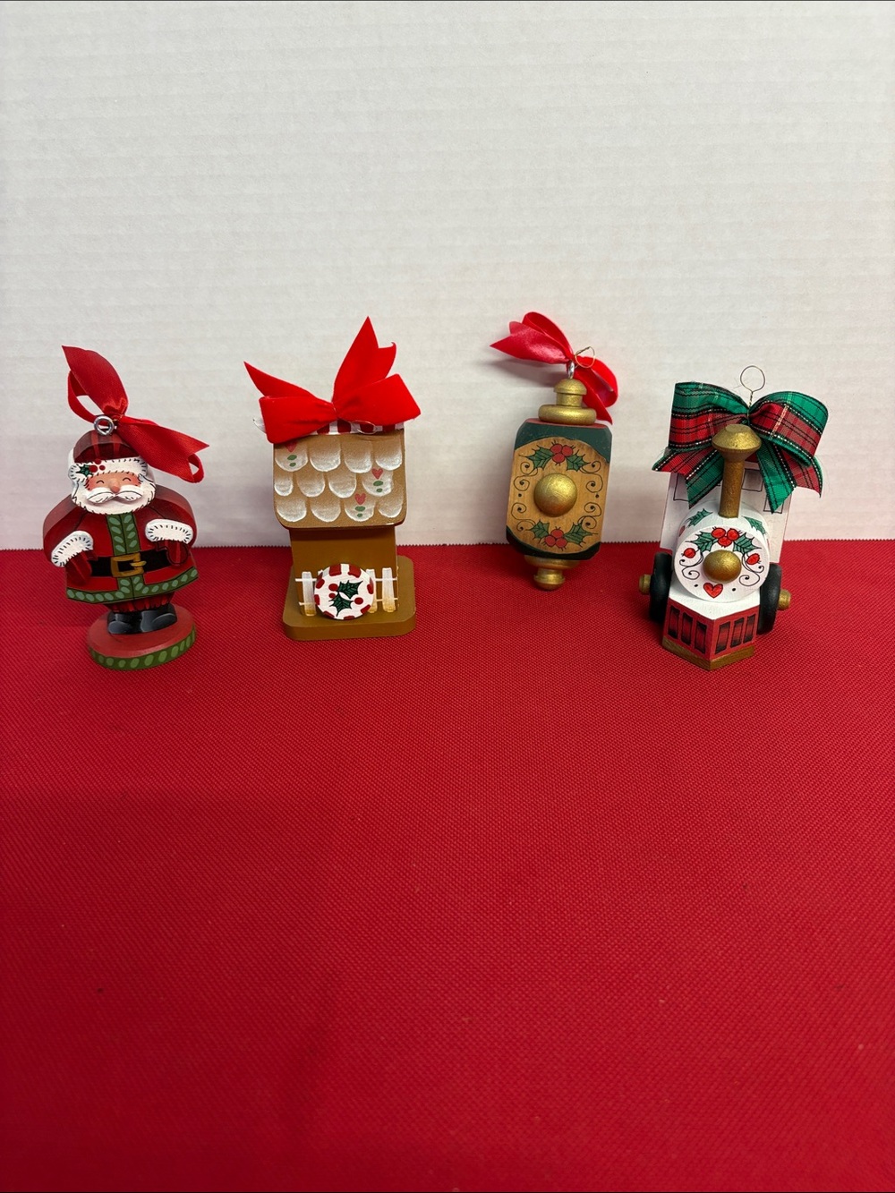 B.J. Messmer Holiday Wooden Ornaments lot of 4 -signed 1998-2000-2001-2004